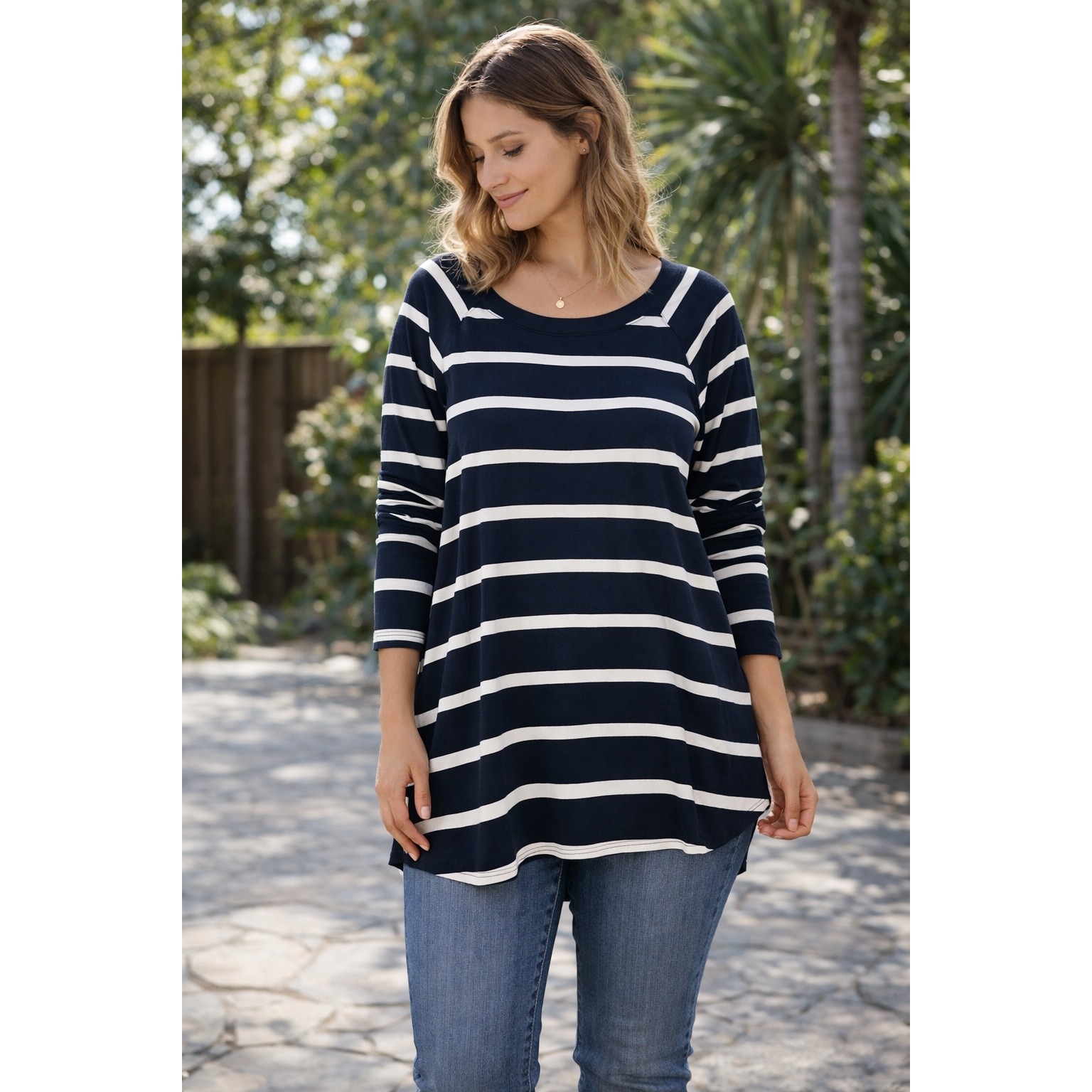 Lularoe Women Blouse Tunic Top Shirt Plus 2xl Navy White Stripe Raglan Sleeve